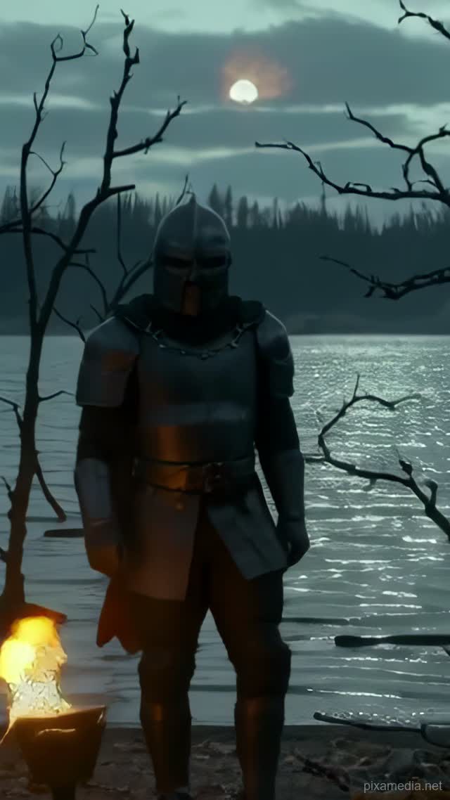 Silver Lake Beneath the Blood Moon - Dark Fantasy AI stock